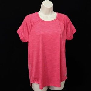 Reebok Women's Short Sleeve Athletic Shirt L Large Pink Heather Rounded Hem EUC